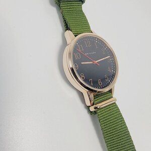 Brigada Watch Womens Gold Tone 34 mm Round Case Analog Nylon Army Green